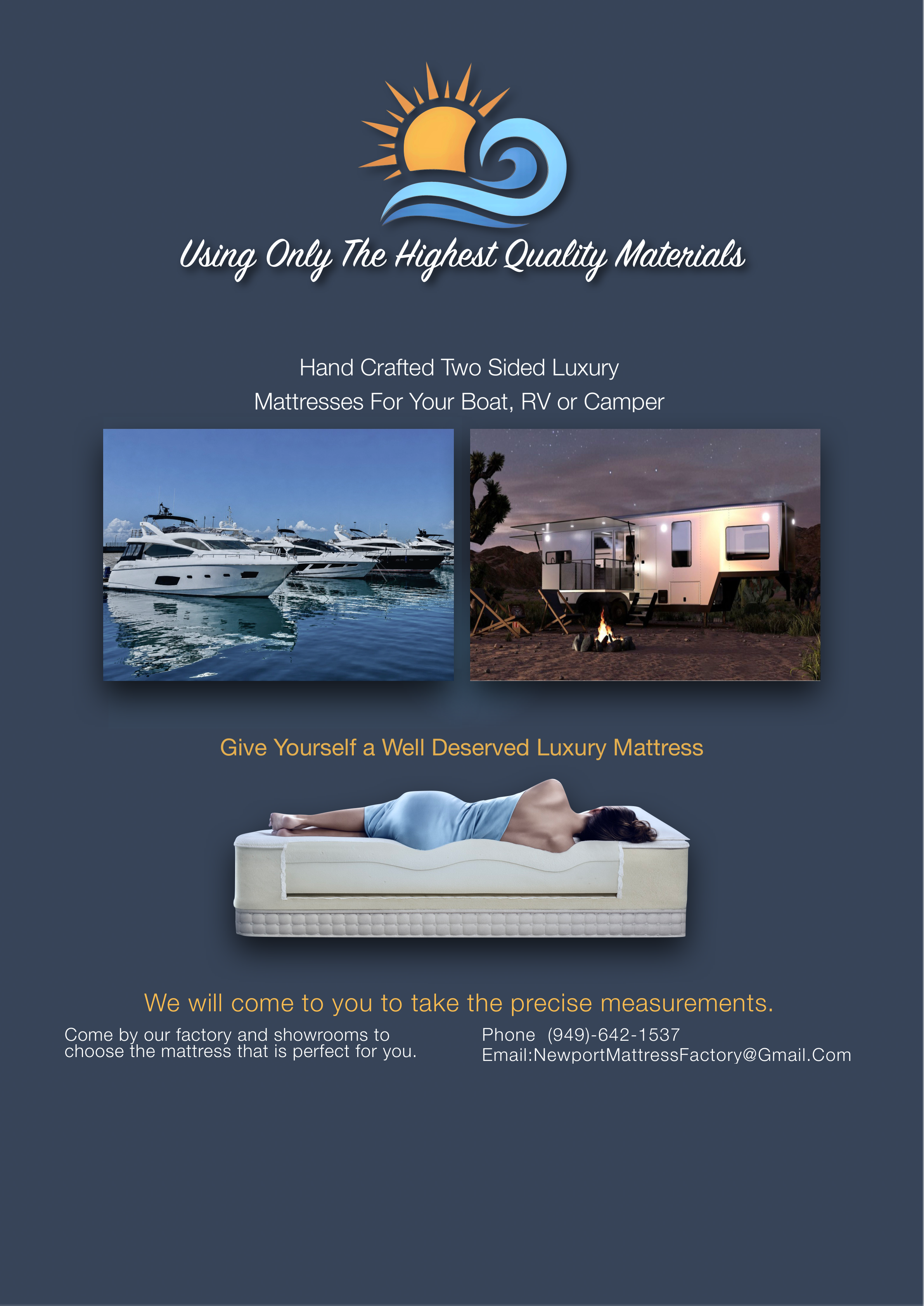 Yachts, Boats, RVs & Special Sizes page for Newport Mattress Factory