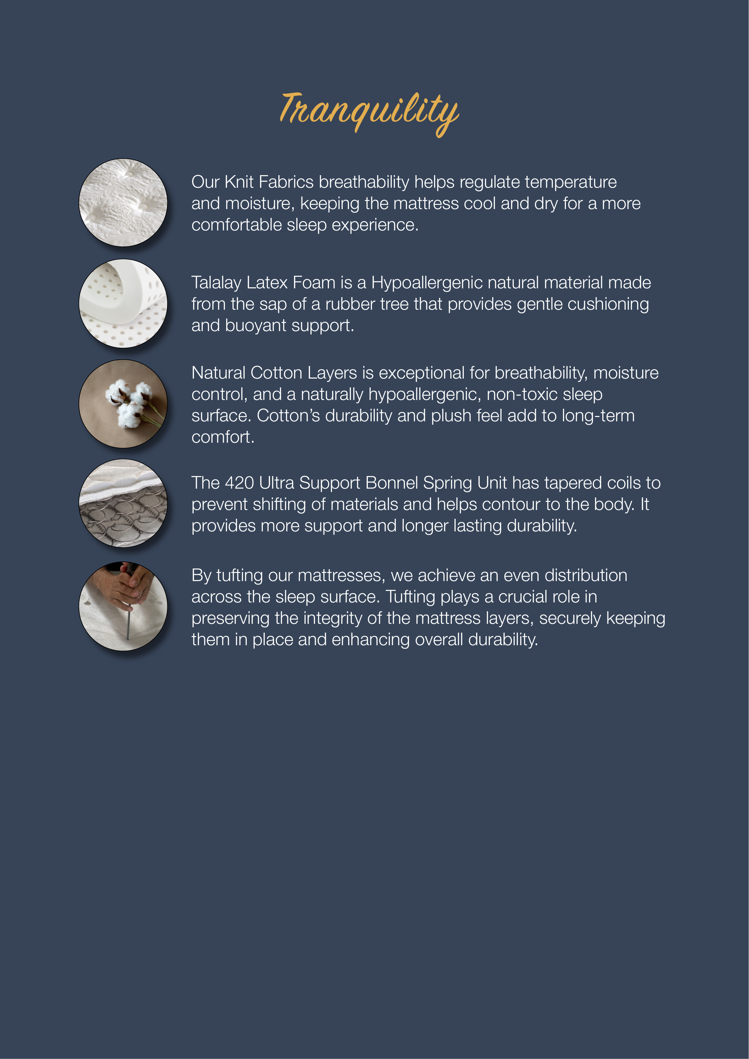 Tranquility page for Newport Mattress Factory